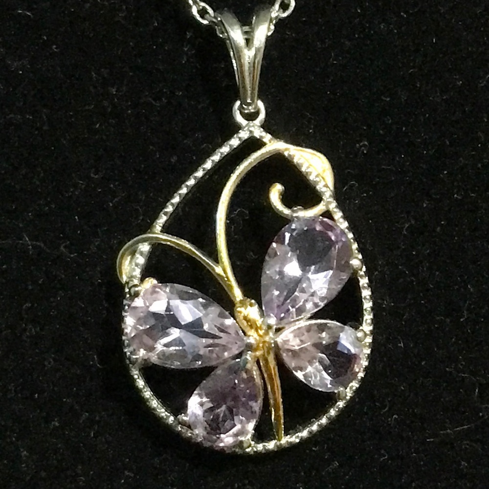 Necklace - Stainless Steel - Rose de France Amethyst - Butterfly